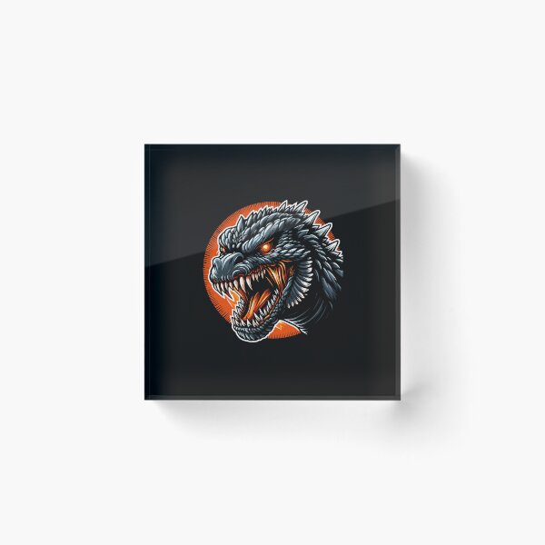 Item preview, A fierce dragon-like creature with sharp teeth and glowing eyes, set against an orange circular background. designed and sold by beast-net.