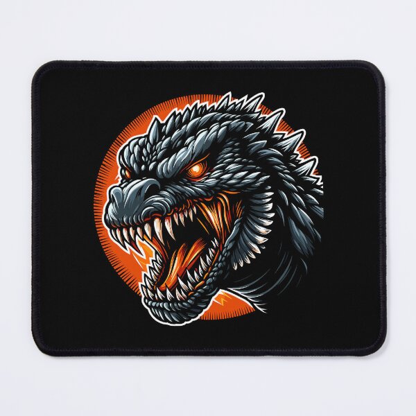 Item preview, A fierce dragon-like creature with sharp teeth and glowing eyes, set against an orange circular background. designed and sold by beast-net.