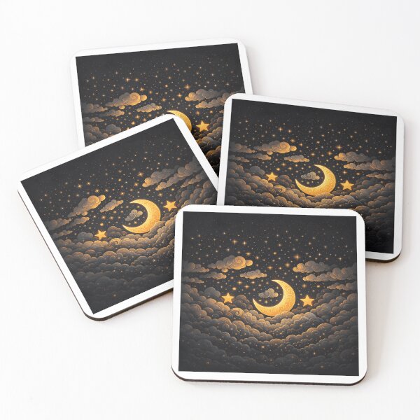Item preview, Golden Crescent Moon Dreamy Celestial Night Sky designed and sold by CharmedVille.