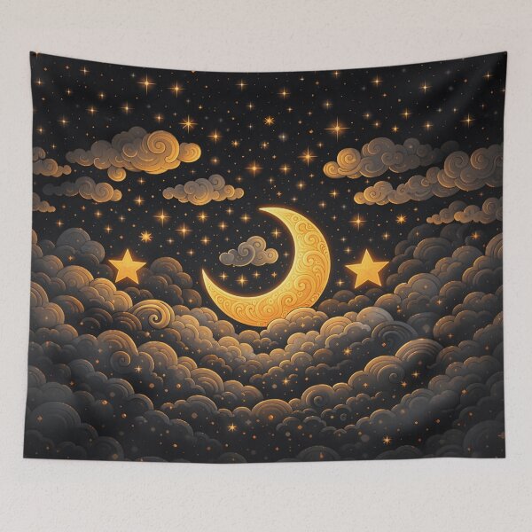 Item preview, Golden Crescent Moon Dreamy Celestial Night Sky designed and sold by CharmedVille.