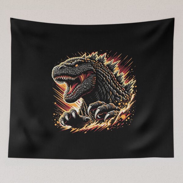 Item preview, Dramatic digital illustration of a powerful dinosaur-like creature with fiery accents. designed and sold by beast-net.