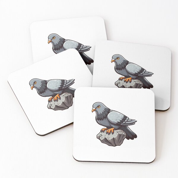 Item preview, A cartoon-style gray pigeon perched on a rock, showcasing its vibrant features and sharp gaze. designed and sold by cave-canvas.