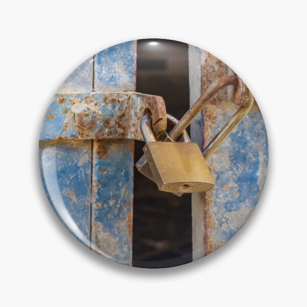 Item preview, Rusty Blue Door With Padlock and Locking Bar in Abandoned, Weathered Building Entrance designed and sold by Nmallia.