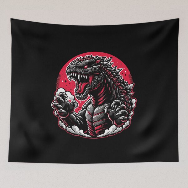 Item preview, A fierce, menacing dragon-like creature roaring against a vibrant red backdrop. designed and sold by beast-net.