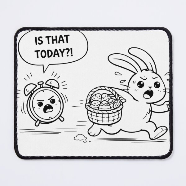 Item preview, Kawaii Easter Chaos – Late Again Bunny Coloring Page designed and sold by ComedyInkFactor.