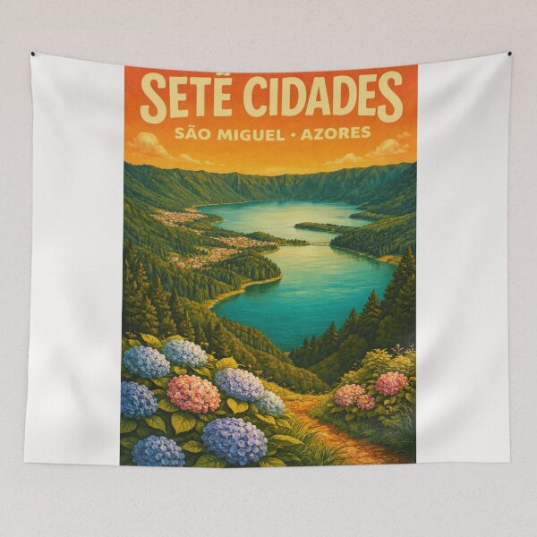 Item preview, Sete Cidades São Miguel – Crater Lake Vista with Hydrangeas and Volcanic Highlands in the Azores designed and sold by Places On Earth.