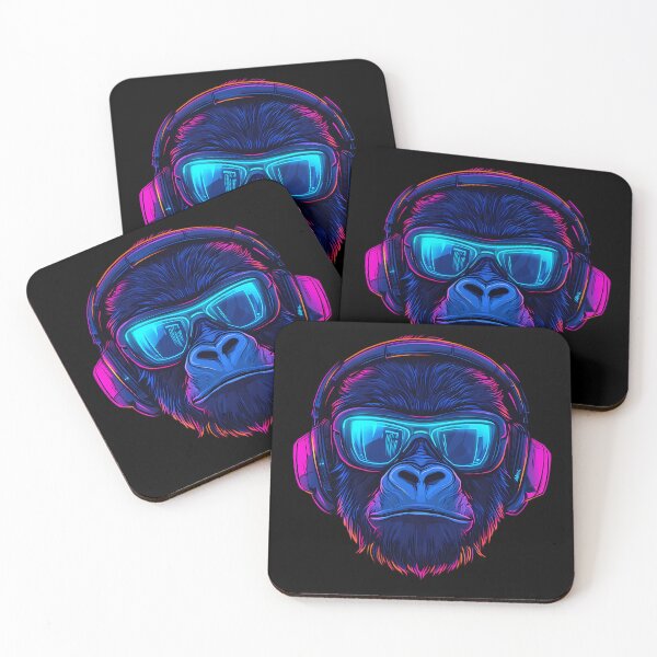 Item preview, Neon Gorilla with Blue Visor – Cyber Headphones Synthwave Mascot designed and sold by Beachy Beasts.