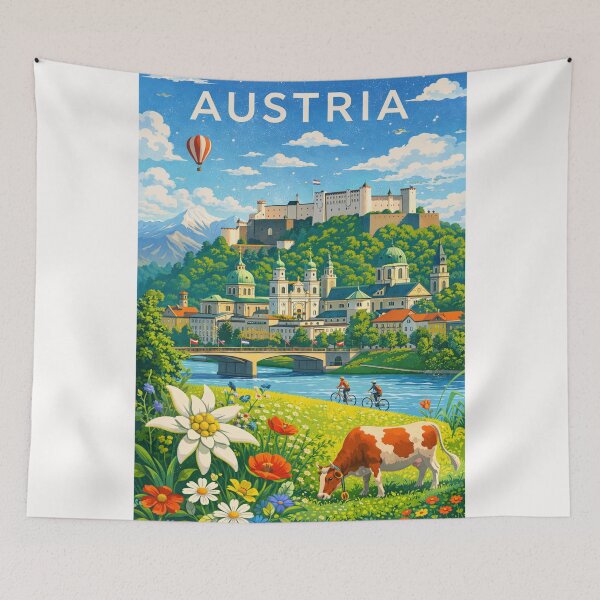 Item preview, Austria Meadow Scene – Salzburg Old Town, Hohensalzburg Fortress, and the Austrian Alps designed and sold by Places On Earth.