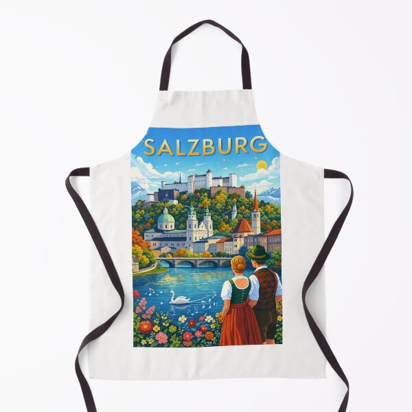 Artikelvorschau, Salzburger Flussblick – Historische Altstadt, Kuppeln und Festung Hohensalzburg in den österreichischen Alpen entworfen und verkauft von Places On Earth.