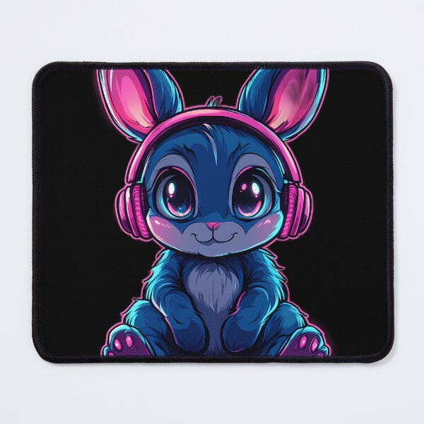 Item preview, Kawaii Bunny Headphones – Neon Chibi Gamer Rabbit Sticker designed and sold by Beachy Beasts.