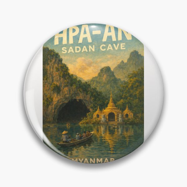 Item preview, Golden Entrance to Sadan Cave – Hpa-An Landmark with Pagodas and Limestone Cliffs in Kayin State, Myanmar designed and sold by Places On Earth.