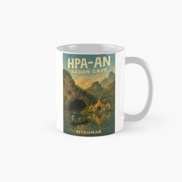 Item preview, Golden Entrance to Sadan Cave – Hpa-An Landmark with Pagodas and Limestone Cliffs in Kayin State, Myanmar designed and sold by Places On Earth.
