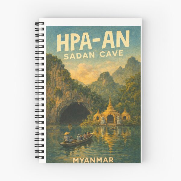 Item preview, Golden Entrance to Sadan Cave – Hpa-An Landmark with Pagodas and Limestone Cliffs in Kayin State, Myanmar designed and sold by Places On Earth.