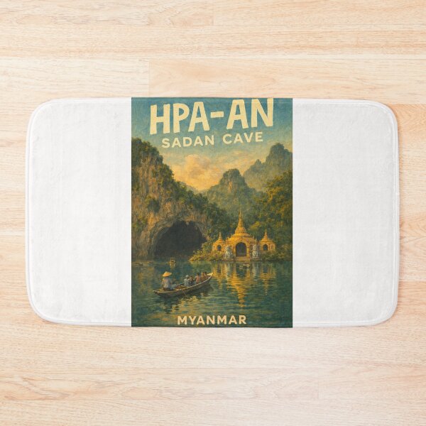 Item preview, Golden Entrance to Sadan Cave – Hpa-An Landmark with Pagodas and Limestone Cliffs in Kayin State, Myanmar designed and sold by Places On Earth.