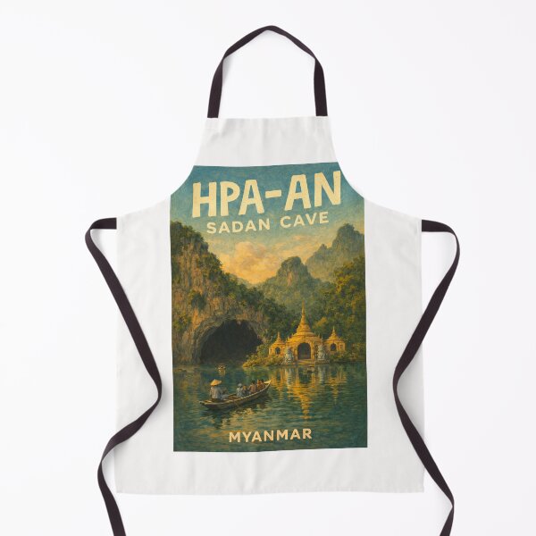Item preview, Golden Entrance to Sadan Cave – Hpa-An Landmark with Pagodas and Limestone Cliffs in Kayin State, Myanmar designed and sold by Places On Earth.