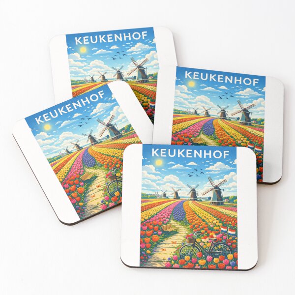 Aperçu de l'œuvre Champs de tulipes de Keukenhof – Fleurs printanières colorées et moulins à vent à Lisse, en Hollande-Méridionale, aux Pays-Bas créée et vendue par Places On Earth.