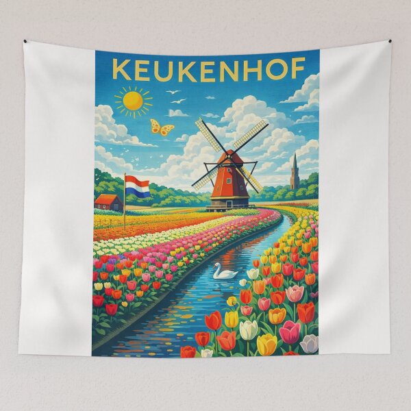 Item preview, Keukenhof Canal View – Tulips, Windmills, and Dutch Landscape in South Holland, Netherlands designed and sold by Places On Earth.