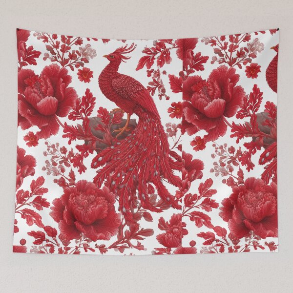 Item preview, Vintage Phoenix & Hearts Pattern 3 – Romantic Red Aesthetic Love Illustration designed and sold by monetdesignsred.