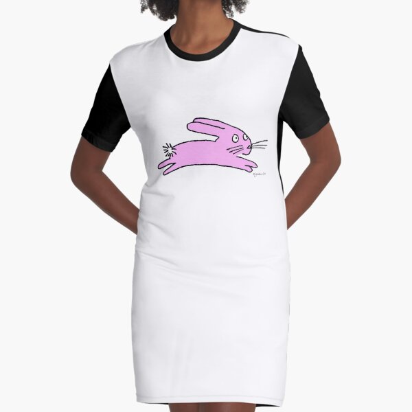 Pink Leaping Bunny Graphic T-Shirt Dress
