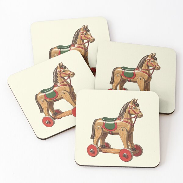 Item preview, Vintage Wooden Horse Pull Toy Nursery Illustration designed and sold by Pasteltone.