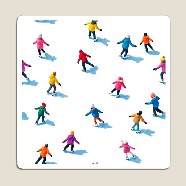 Item preview, Colorful Ice Skaters Seamless Winter Pattern – Sunny Frosty Ice Rink from Above designed and sold by Iras-Art-Corner.