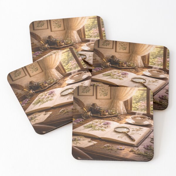 Item preview, Pressed Wildflowers Study – Victorian Botanical Writing Nook with Tea designed and sold by ArtFreshStudio.