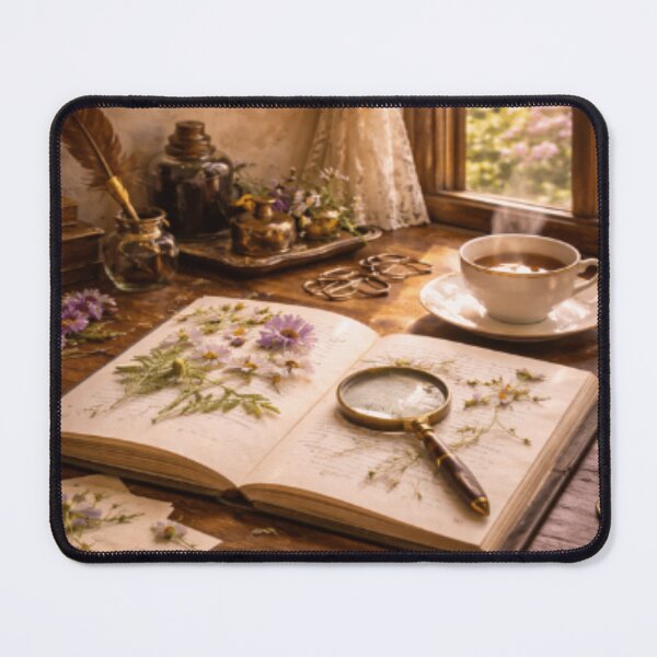 Item preview, Pressed Wildflowers Study – Victorian Botanical Writing Nook with Tea designed and sold by ArtFreshStudio.