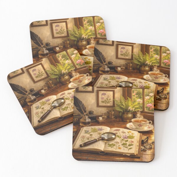 Item preview, Botanical Pressed Flowers – Victorian Study Nook with Tea and Quill designed and sold by ArtFreshStudio.