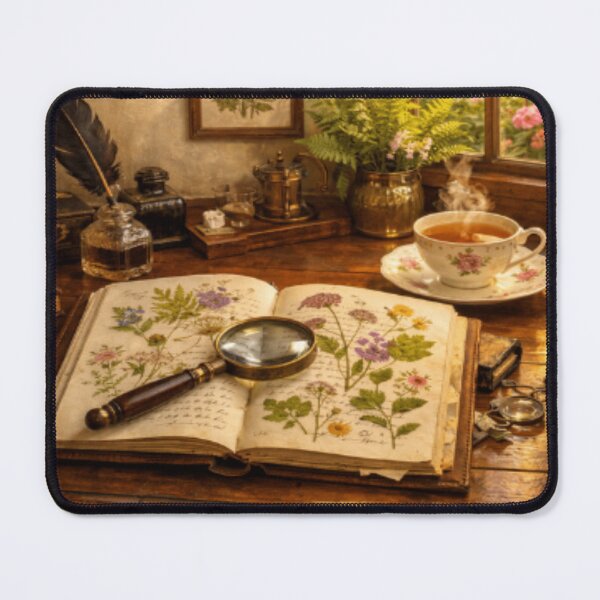 Item preview, Botanical Pressed Flowers – Victorian Study Nook with Tea and Quill designed and sold by ArtFreshStudio.