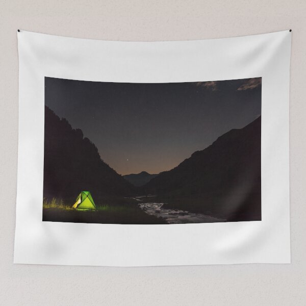 Item preview, A tent in a nocturnal mountain landscape designed and sold by brambillasimone.