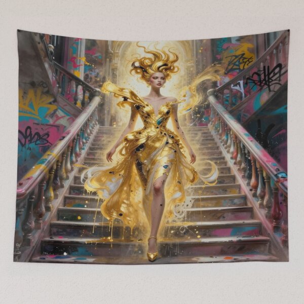 Item preview, Surreal Golden Woman Art in Urban Graffiti Staircase Fantasy designed and sold by FotoworldEdel.