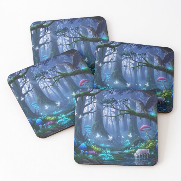 Item preview, Enchanted Fantasy Forest Magic Mushrooms Unicorn and Griffin Art designed and sold by ELmestka.