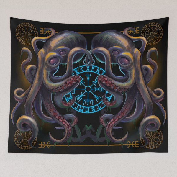 Item preview,  Eldritch Deep Sea octopuses and runes Art - Dark Nautical Horror Illustration designed and sold by VitalusDesignArtV.