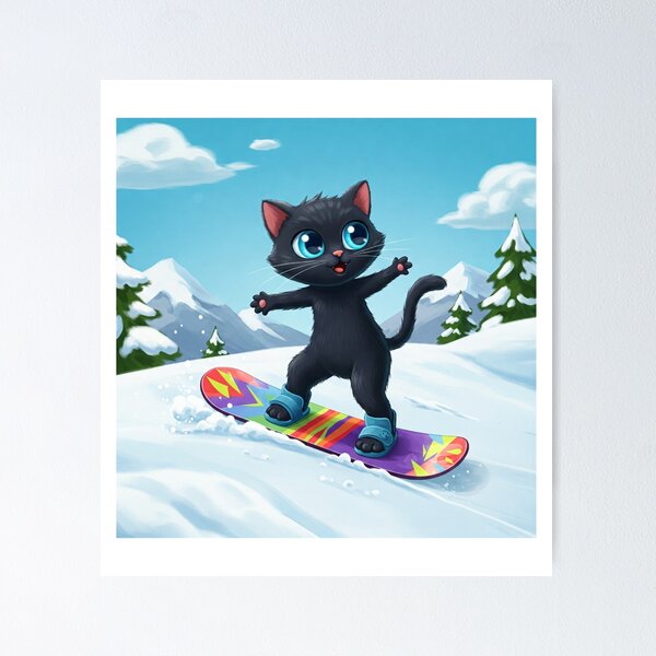 Item preview, Snowboarding Black Cat – Winter Sports Champion Vibes designed and sold by CraftMuse19.