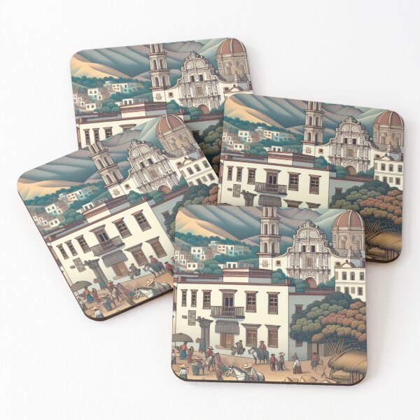 Item preview, Saltillo Mexico Ukiyo-e Japanese Woodblock Style Colonial Town Art designed and sold by Vandy Fullam.