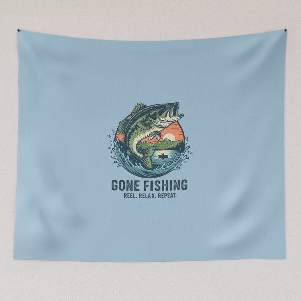 Item preview, Gone Fishing: Vintage Bass Jumping Lake Scene designed and sold by InkWeaveShop.