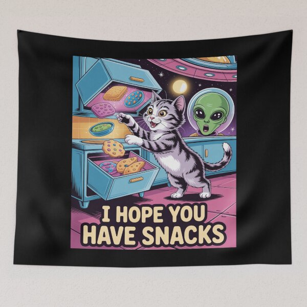 Item preview, I Hope You Have Snacks Funny Classic T-shirt For Cat And Sci-fi Lovers designed and sold by PaulaArtworks.