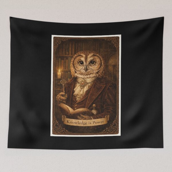 Item preview, Wise Owl Scholar Knowledge is Power - Vintage Dark Academia Portrai designed and sold by freackly.
