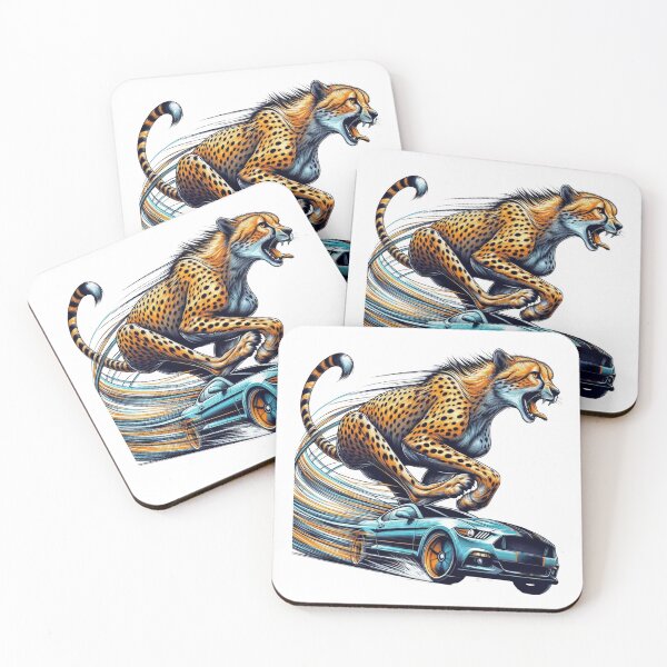 Item preview, Roaring Cheetah Jumping Over Blue Sports Car – Speed Power Art designed and sold by Adappai.
