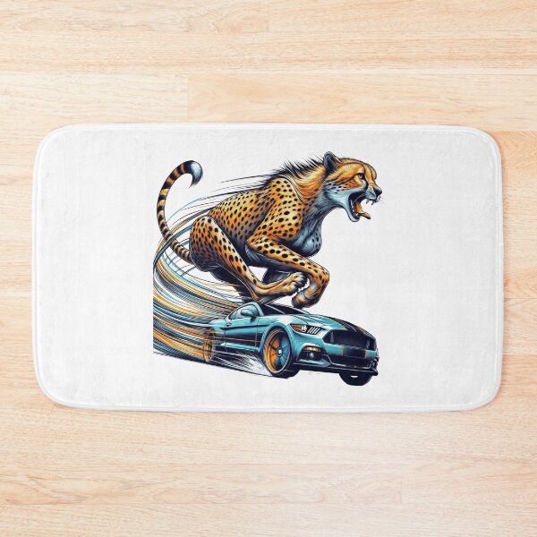 Item preview, Roaring Cheetah Jumping Over Blue Sports Car – Speed Power Art designed and sold by Adappai.