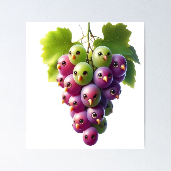 Item preview, Cute Funny Grape Characters – Kawaii Fruit Cartoon Art designed and sold by Adappai.