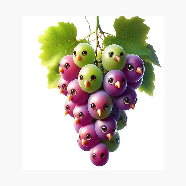 Item preview, Cute Funny Grape Characters – Kawaii Fruit Cartoon Art designed and sold by Adappai.