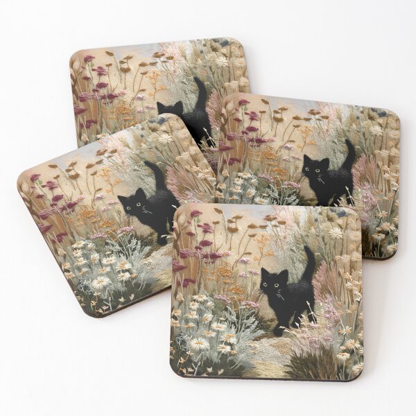 Item preview, Wildflowers black cat embroidery designed and sold by happywkndclub.