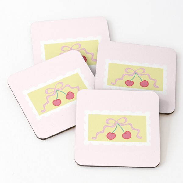 Item preview, Cute Red Cherries and Pink Bow Yellow Postage Stamp designed and sold by winterpumpkin.