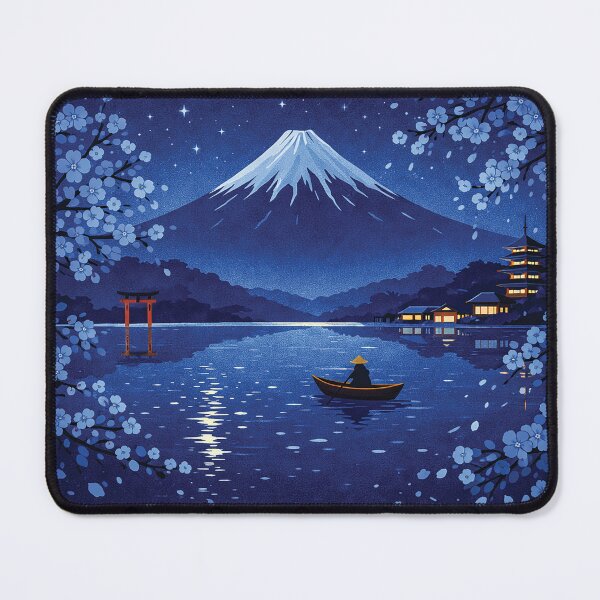 Item preview, Quiet Japanese Night – Mount Fuji Moonlight Sakura Wall Art Print designed and sold by Gold Turtle Lina.