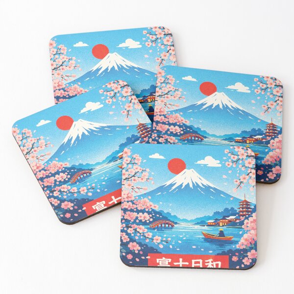 Item preview, Fuji Day Harmony – Mount Fuji Sakura Japan Travel Poster Wall Art designed and sold by Gold Turtle Lina.