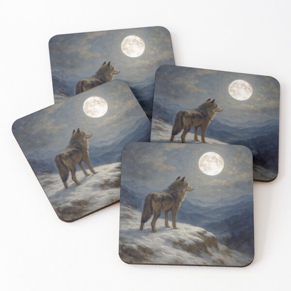 Item preview, Lone Wolf On a Snowy Mountaintop in Moonlight designed and sold by Maria Dryfhout.