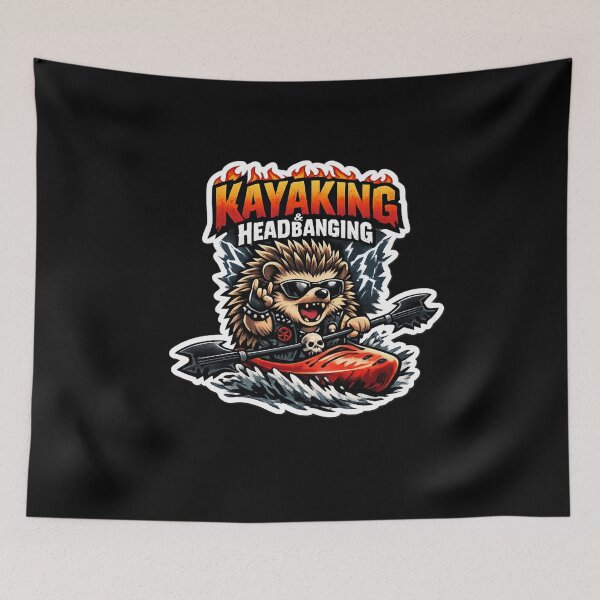 Item preview, Funny Metal Kayaking Hedgehog – Headbanging Kayaker Cartoon Sticker designed and sold by HubCreates.