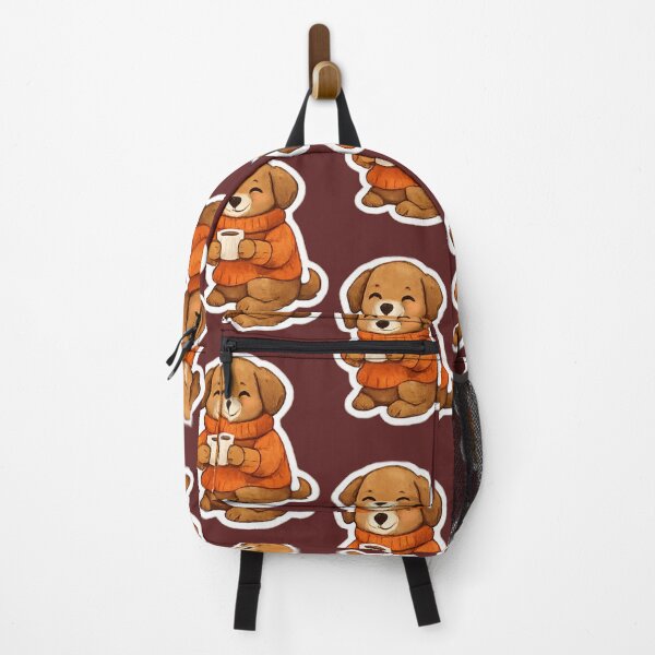 Item preview, “Cozy Dog Sticker – Cute Pup with Warm Drink” designed and sold by RoselleStudio21.