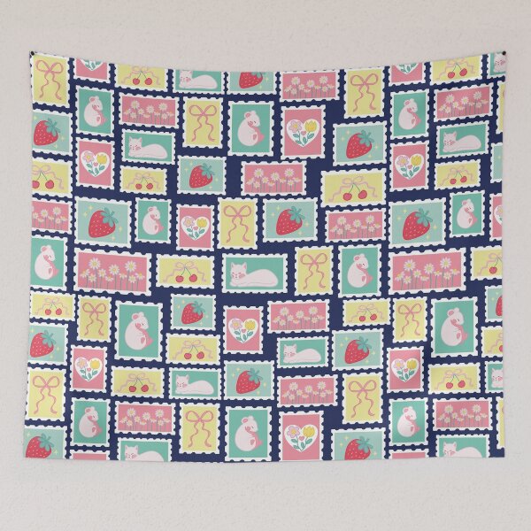 Item preview, Cute Floral Animals Fruit Postage Stamps Blue Pattern designed and sold by winterpumpkin.